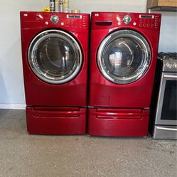 Beautiful Set Red Washer Dryer All Electric Very Clean Working Great 6 Months Warranty Credit Card Welcome 