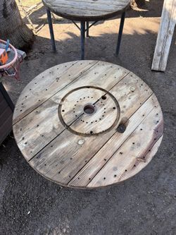 Spool Table Top Table With Iron Base 