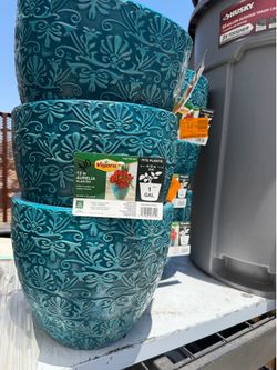 Vigoro Medium Blue Pantina Decorative High-Density Resin Planter (12 in. L x 12 in. W x 10.4 in. H