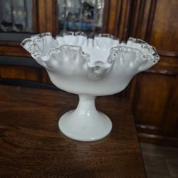 Fenton White Crested Compote