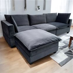 Black Velvet 4PC Cloud Couch Sectional New In Box