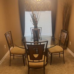 Dining Room Set With Round Glass Table And 4 Chairs