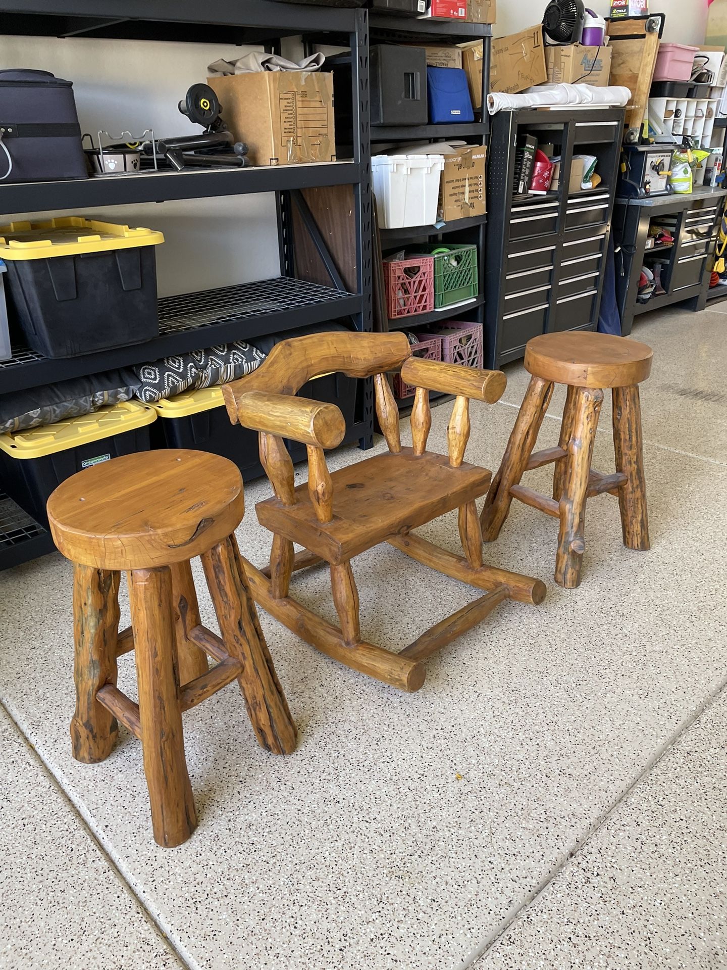 One Of A Kind Mexican Made Furniture,2 Bar Stool’s And a Rocking Chair 