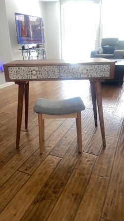 Boho Wood Vanity Desk with Stool