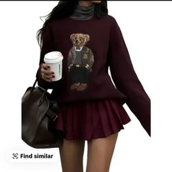 Women’s Burgundy Crewneck Sweater with Teddy Graphic