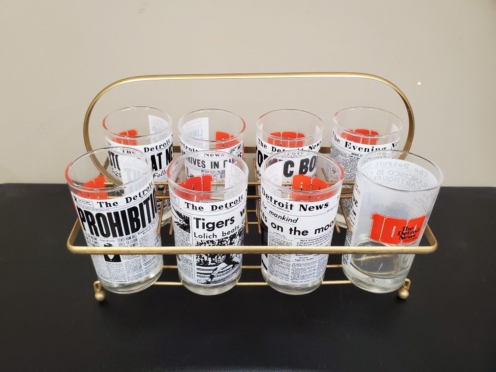 SET OF 8 DETROIT NEWS 100 CENTENNIAL GLASSES