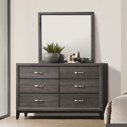 Errico grey wood grain finish wood 6 drawer dresser