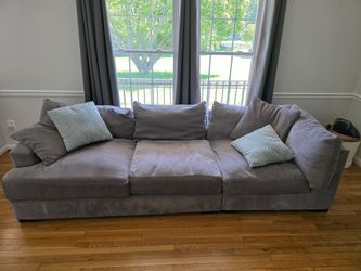 Large Grey Corduroy Three-Cushion Sofa