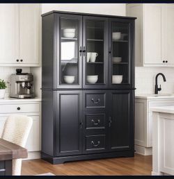 78.8"HX47.2"WX15.1"D Vintage Style Glass Door Bookcase