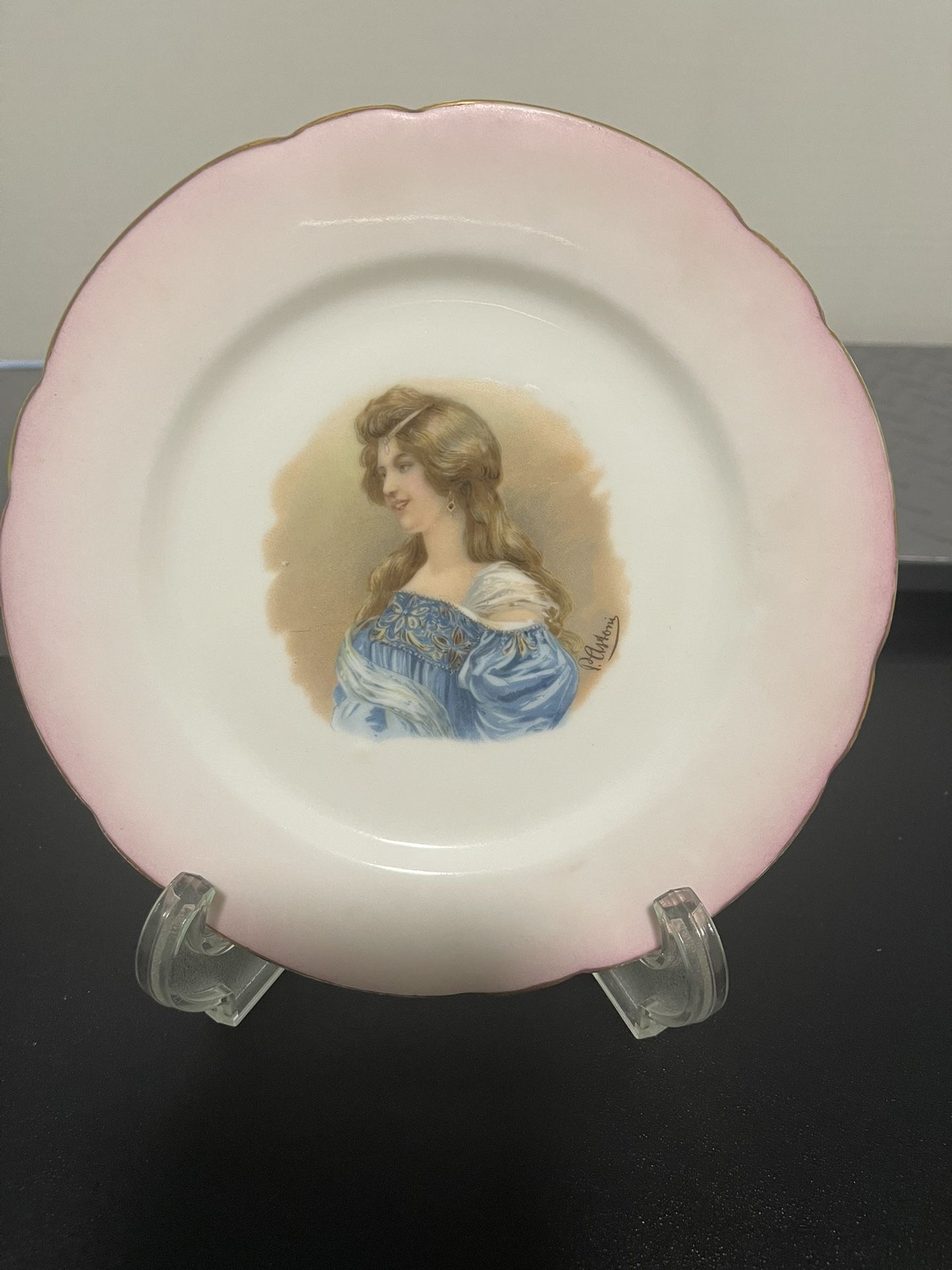 Vienna Austria Antique 1920’s Beauty In Blue Cabinet Plate P.Astoni