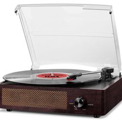 Vinyl Record Player Turntable With Bluetooth Wireless Connectivity Built In Speakers Aux Cable Portable 