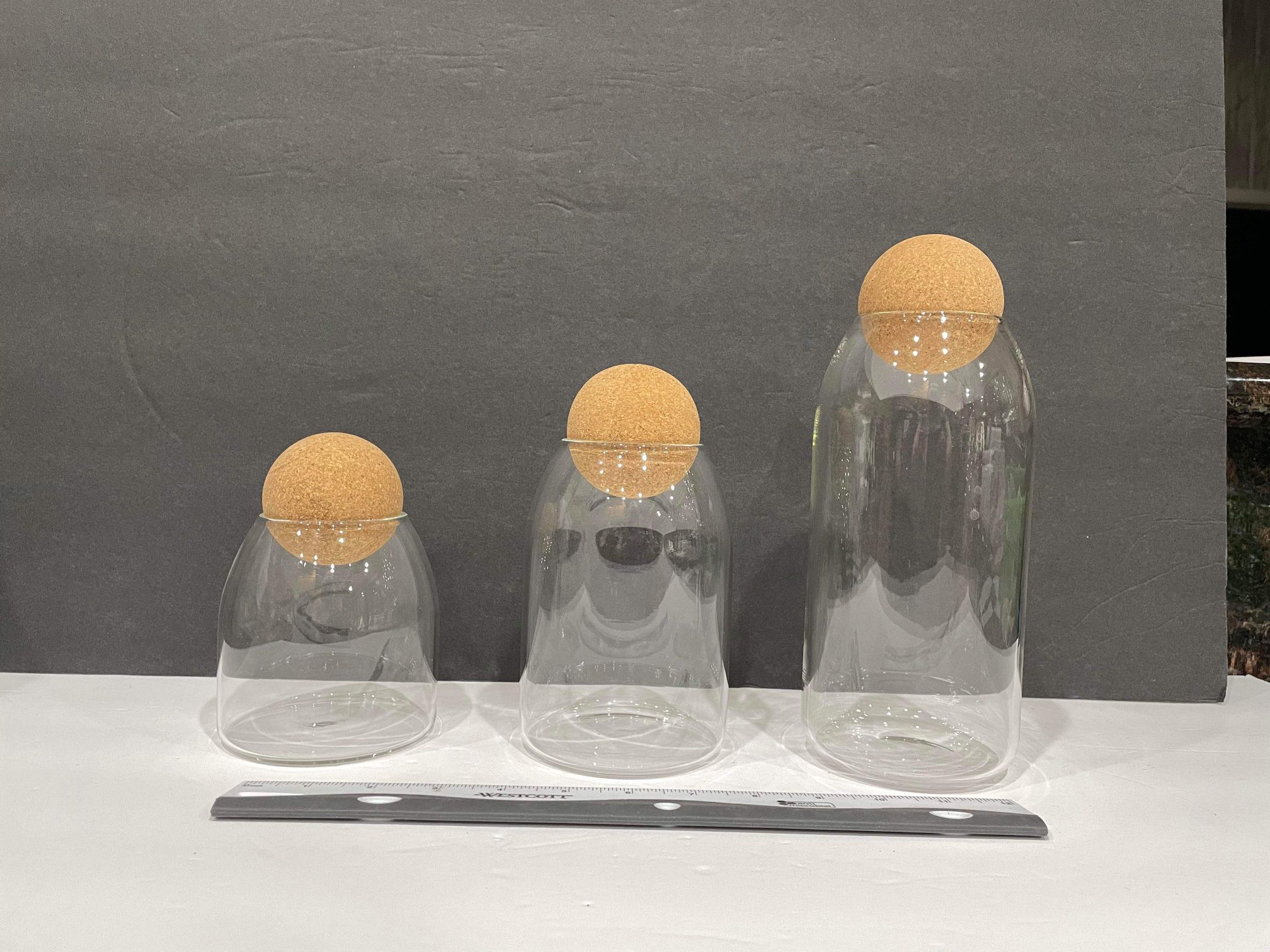 Set of 3 NEW glass storage containers with cork ball stoppers - comes in the box Coral Springs 33071
