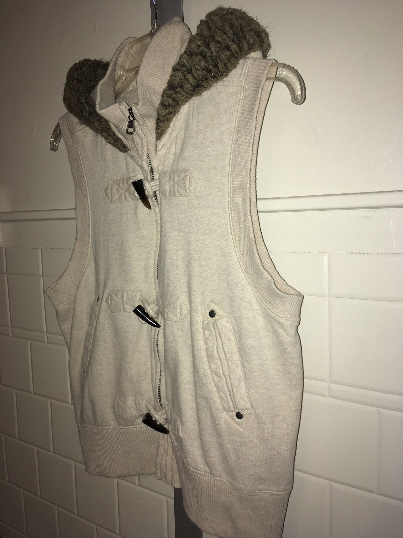 Sweater Vest with Faux Fur Trimmed Hood  Ladies XL