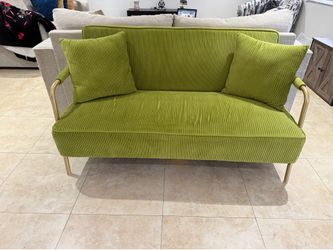 Modern Olive Green Corduroy Loveseat - Like New