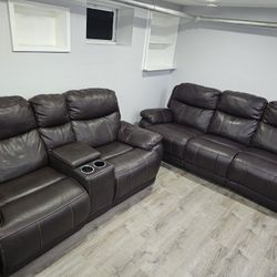 Raymour flanigan dark brown darlene reclining sofa set 