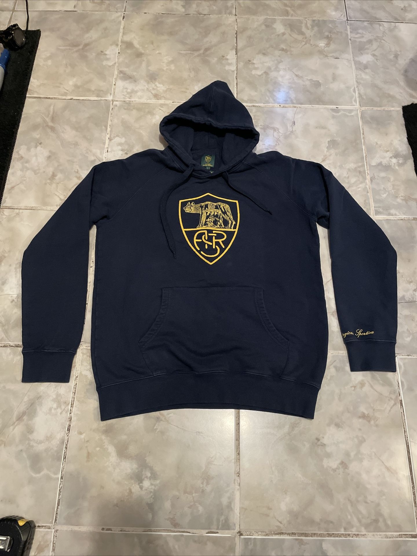 AS Roma Heritage Italian Hoodie Mens L Navy Blue Pullover Soccer Futbol Copa