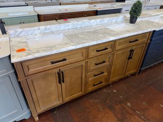 Caville 72 in. Double Sink Freestanding Almond Latte Bath Vanity with Carrara Marble Top and Power Outlet (