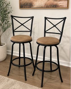 Set of 2 Metal Swivel Bar Stools with X-Back