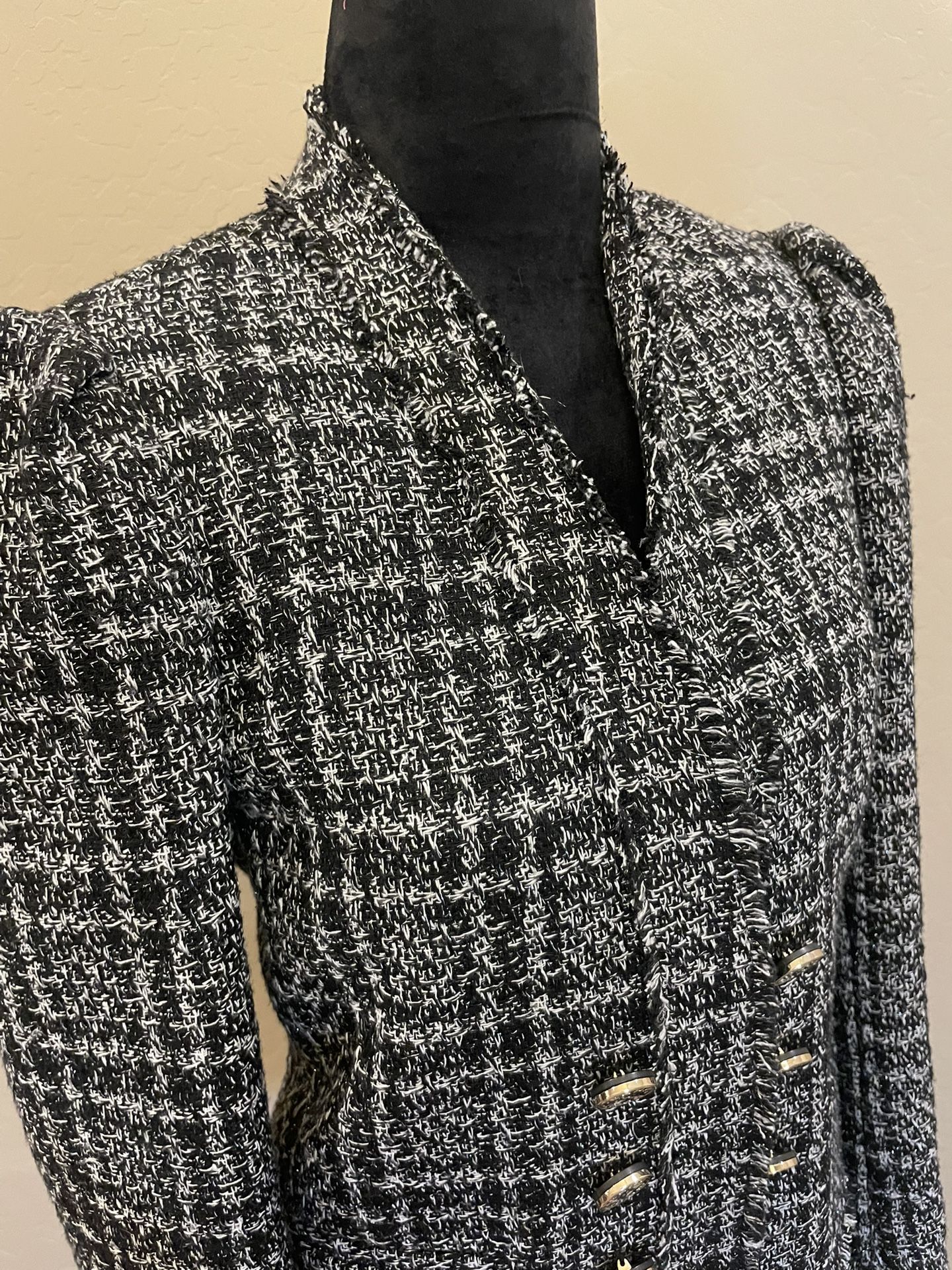 Black White Tweed Blazer DKNY