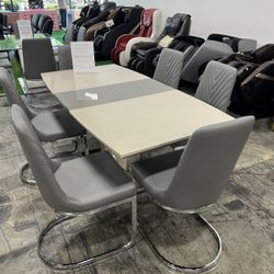 Modern Style Glass Dining Table with 6 Chairs / Mesa de comedor de vidrio de estilo moderno con 6 si