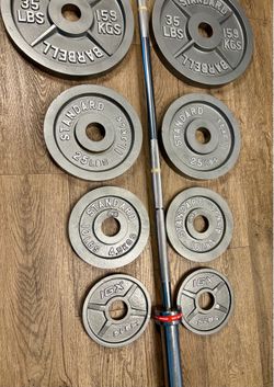 Olympic Set Of Gray CAP Cast Iron Weight Plates  from 5s to 45s  Pounds In NEW Condition, [Total: 240 lbs].  👀 BARBEL NOT INCLUDED 👀