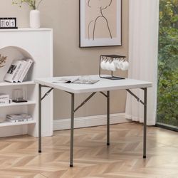 NEW 34" Square Folding Card Table – White Granite Party & Game Table