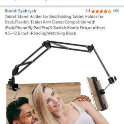 Tablet Stand Holder for Bed,Folding Tablet Holder for Desk,Flexible Tablet Arm Clamp Compatible with iPad/iPhone15/iPad Pro/N-Switch,Kindle Fire,or ot