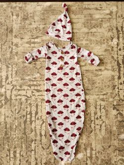 Caden Lane Burgundy Floral Newborn Matching Knot Gown and Hat Set