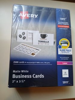 New Avery® Printable Business Cards with Sure Feed™, 2" x 3.5", White, 2,500 Blank Cards for Laser Printers 