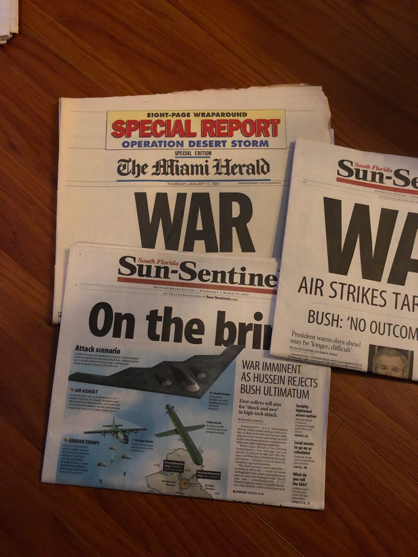 The Miami Herald Sun-Sentinel War 1991 newspapers