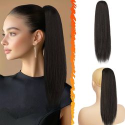 BARSDAR Dark Brown Ponytail Extension - 16 Inch Short Straight Drawstring Ponytail Hair Extensions for Women, Soft Synthetic Clip in Pony Tails Hairpi
