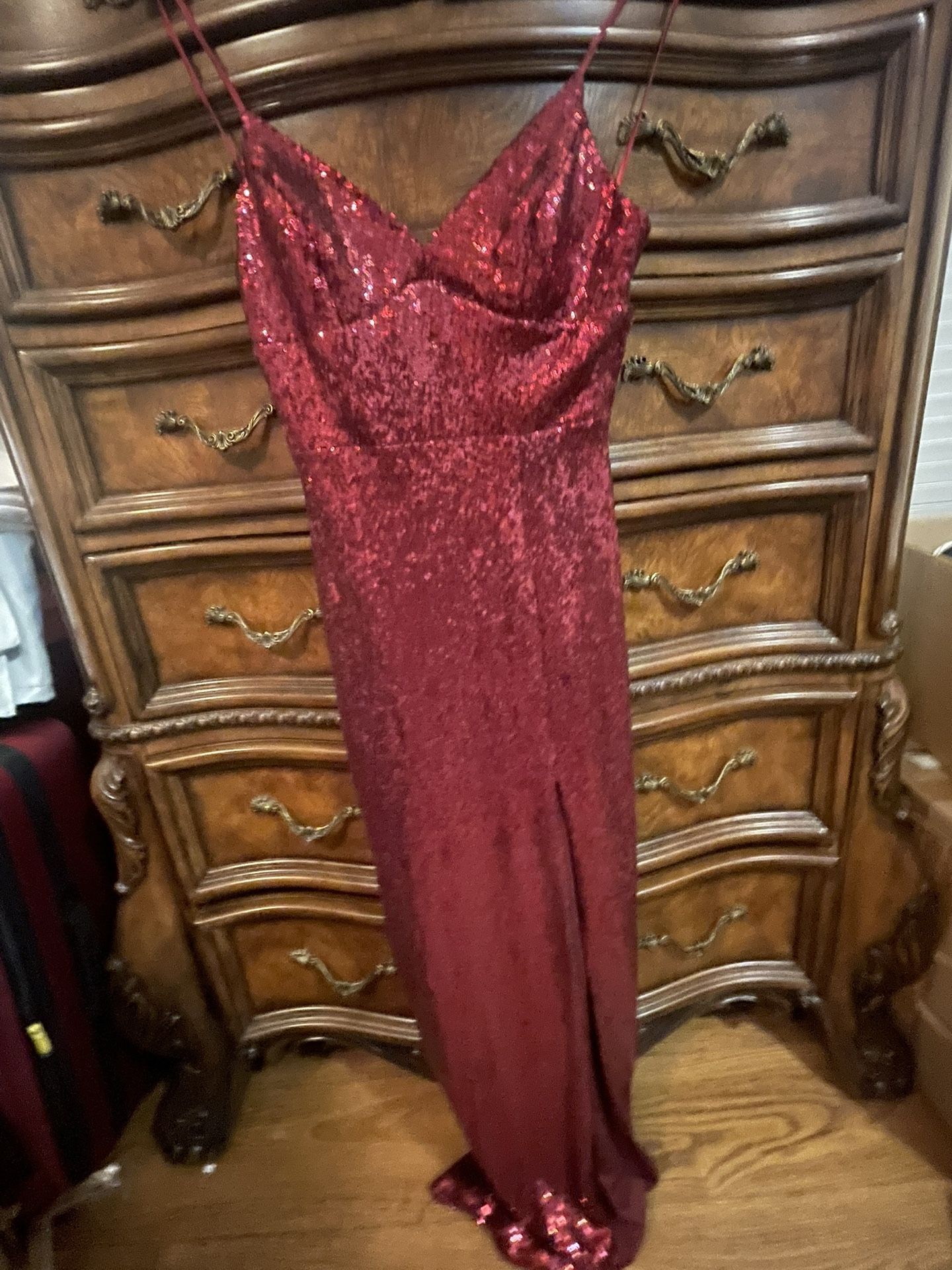 Red Sequins Party Formal Dress Size S or M With Padded Bra