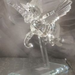 Glass Unicorn (Looks Like Crystal) Flying Pegasus Horse On A Stand Collectible - Purchased In Turkey