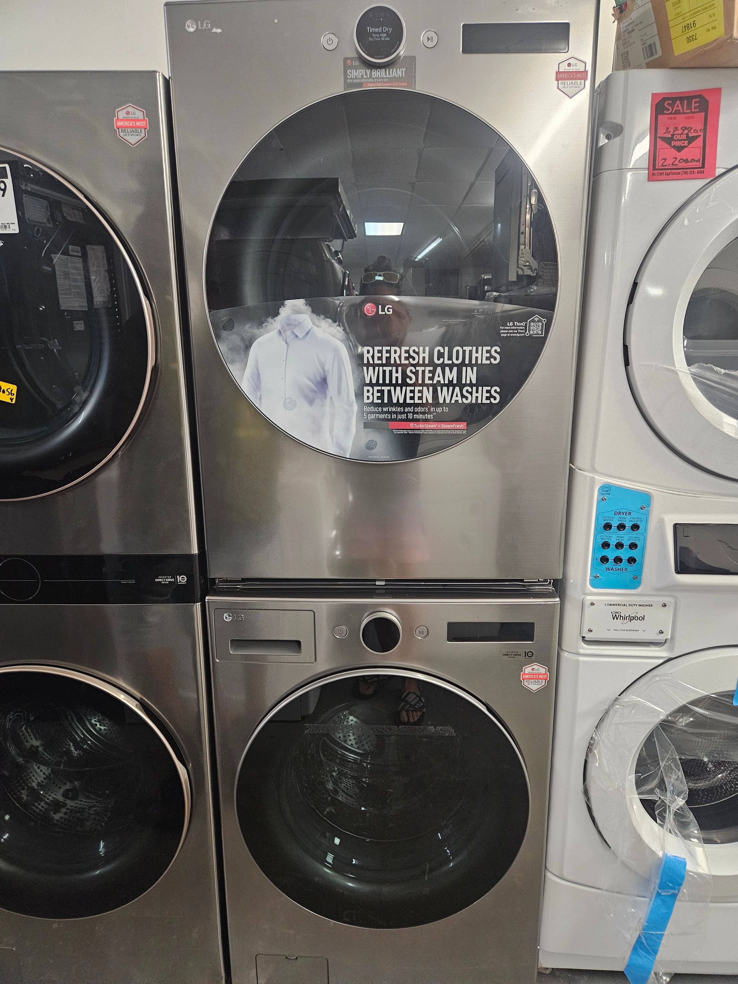 New LG Thin Q 4.5 Cu. Ft. HE Smart Front Load Washer & 7.4 Cu Ft Electric Dryer WashTower w/ Steam