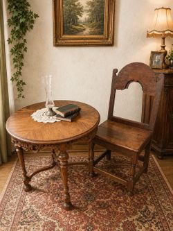 Antique table and chair sold separately solid carved wood