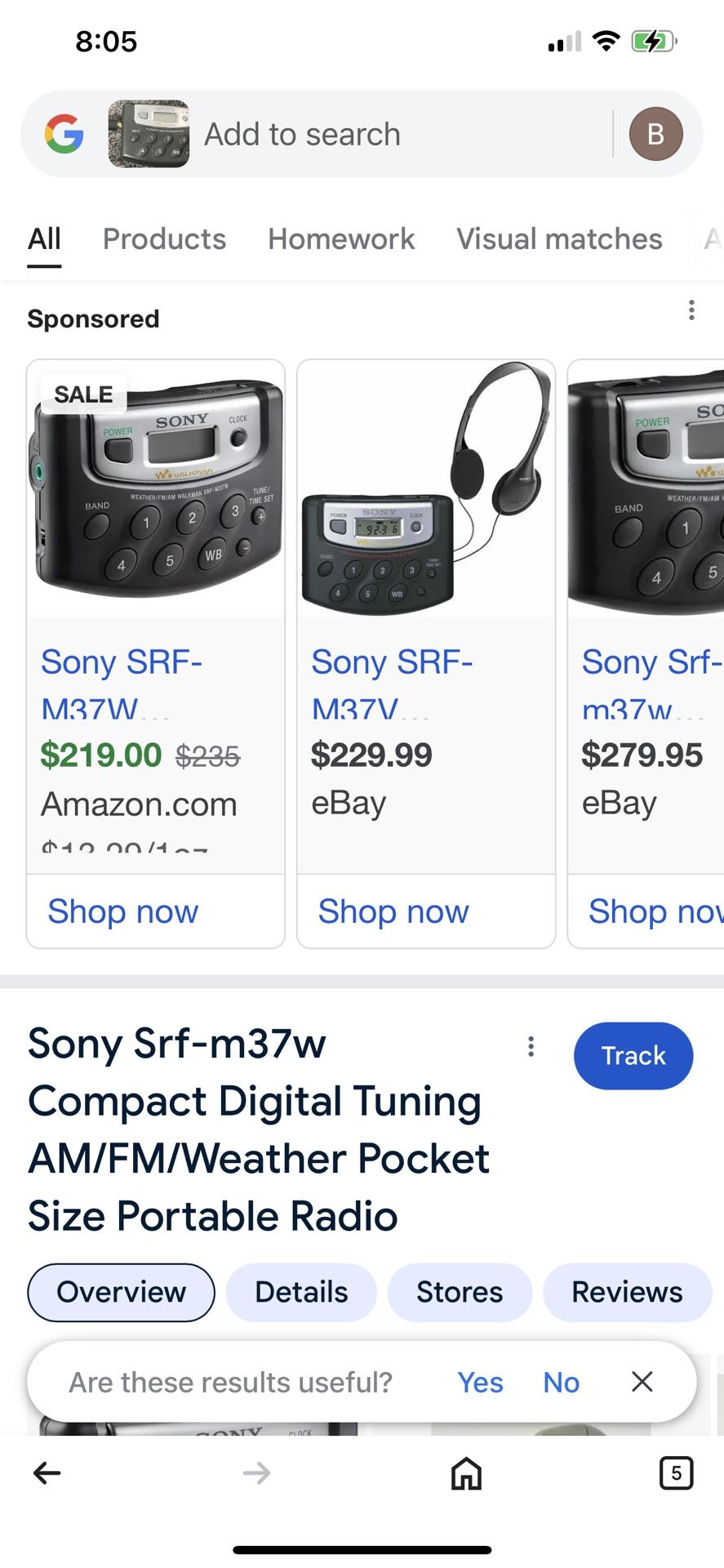Sony TV weather AM/FM Walkman radio