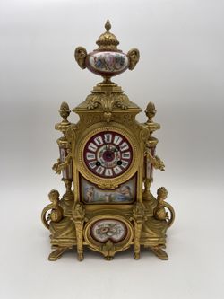 19th C. Antique French Sevres Style Porcelain & Gilt Bronze Mantle Clock