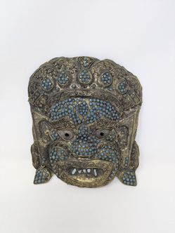19th Century Nepalese Copper & Turquoise Mahakala Mask