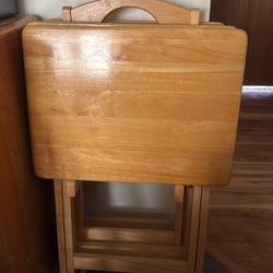 Set Of Four Wood Tv Trays