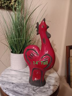 Fun Bright Red Ceramic and Black Chicken. 14" Tall