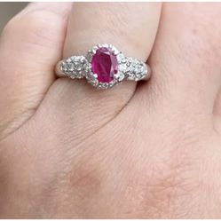 Natural Ruby Solitaire With Diamond Accents Gorgeous Pt 900 Solid platinum Size 7 Ring