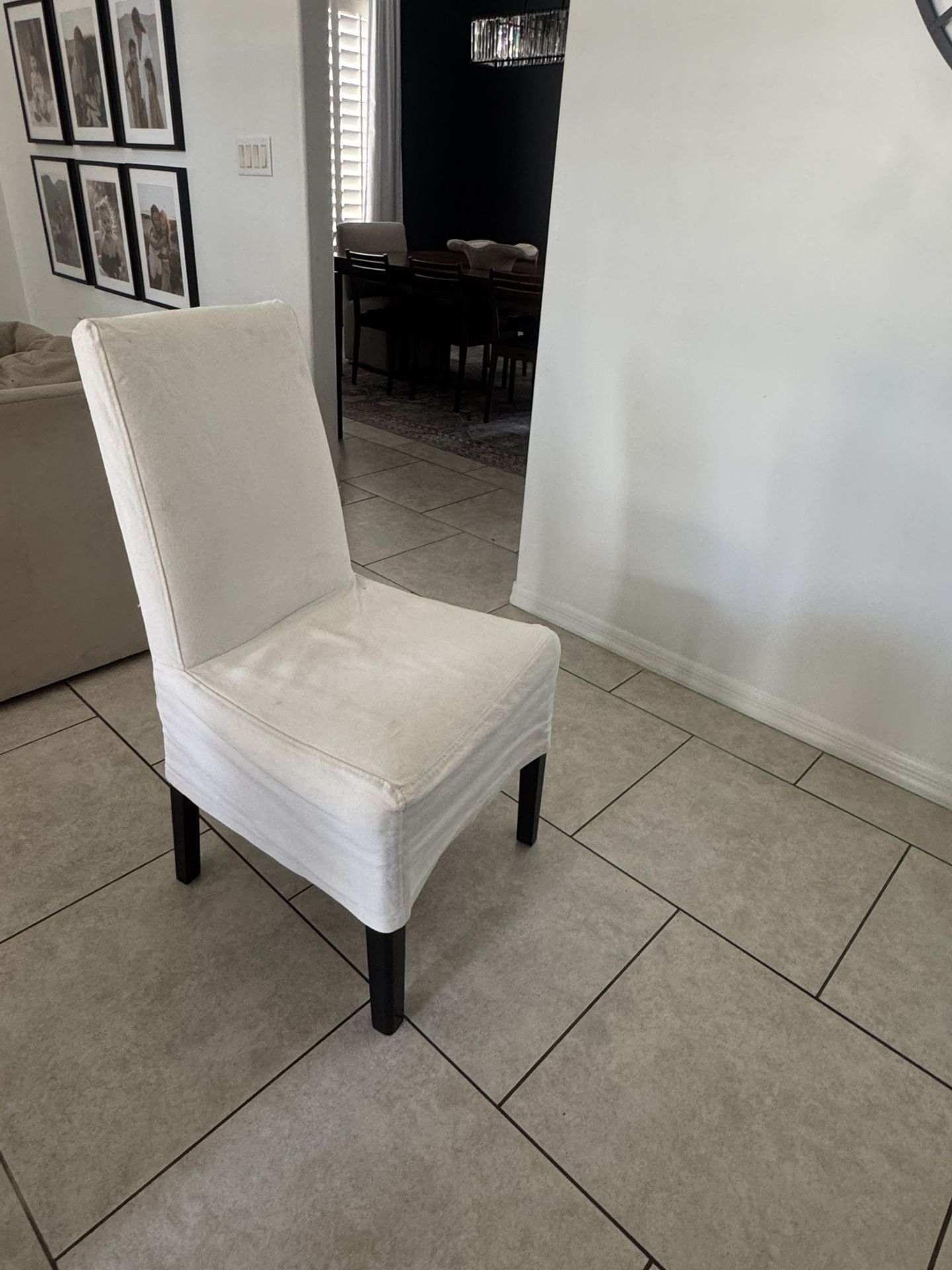 Set of 4 Ikea bergmund dining chairs with slip cover