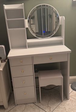White Makeup Vanity Mirror with lights & Stool