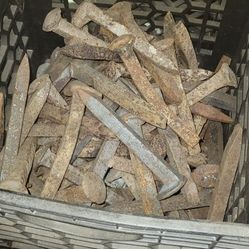 Small Milk Crate Full Of Railroad Spikes