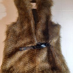 Women's Size Small Dolan Faux Fur Vest Brown Belted