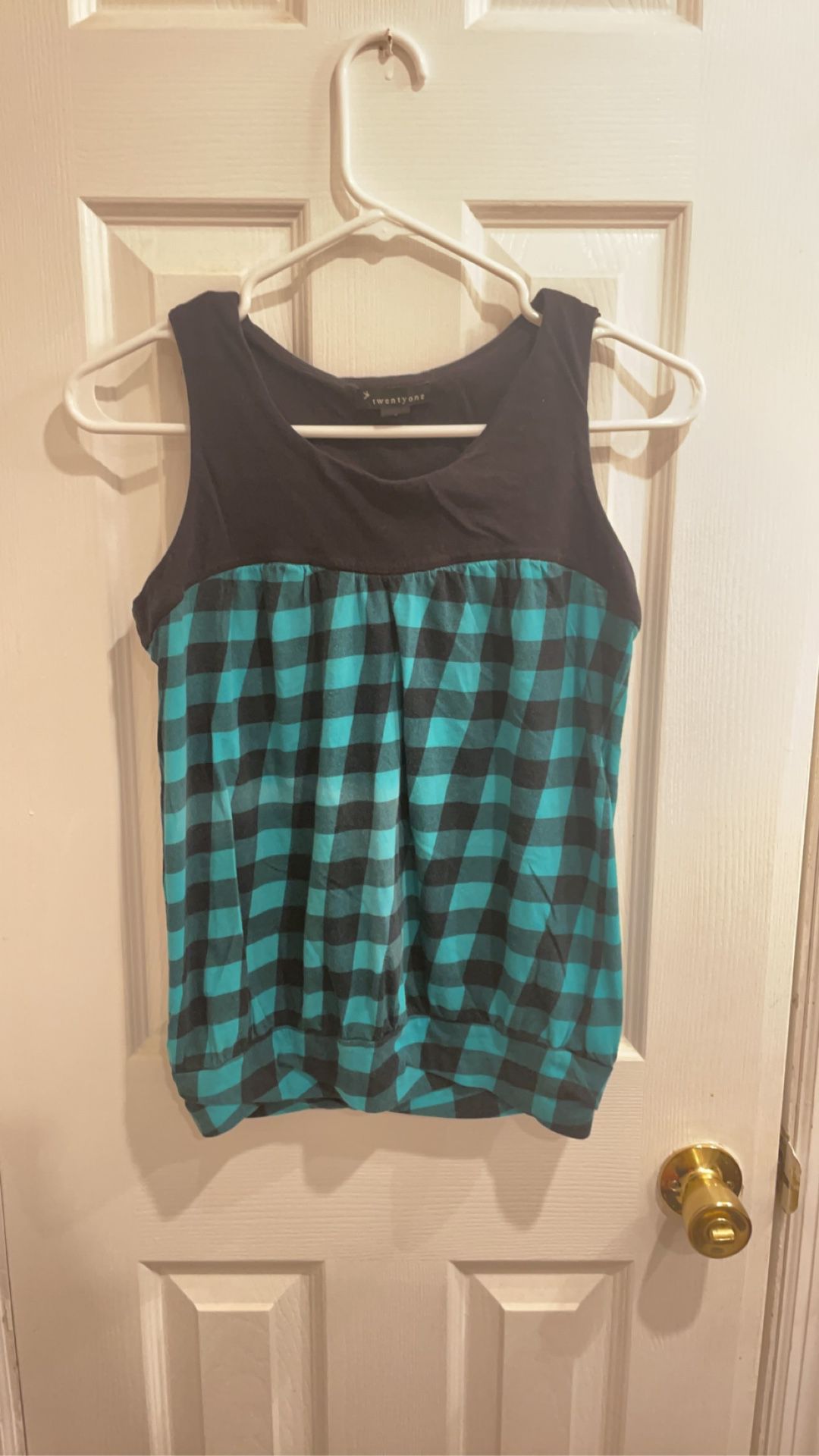 Forever 21 teal and black plaid tank size small