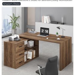 Rustic L Shaped Computer Corner Desk with 3 Storage Drawers 55 inch