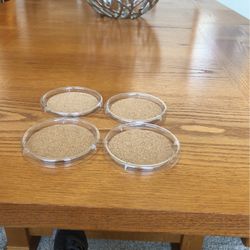 4 Plastic And Cork Drink Coasters