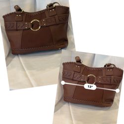 Brown Leather Handbag With Decorative Stitching