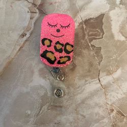 Leopard Print Smiley Face Badge Reel